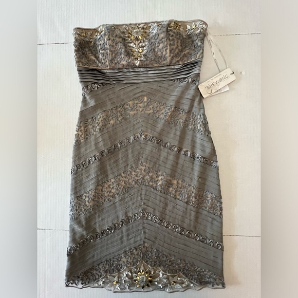 SUE WONG NOCTURNE STRAPLESS BEADED DRESS. SIZE 8.  PLATNIUM GOLD - Picture 14 of 14